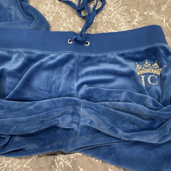 Juicy Couture Crown Heritage Cotton Velour Sweatpants Rhinestones Blue LARGE - Picture 11 of 12